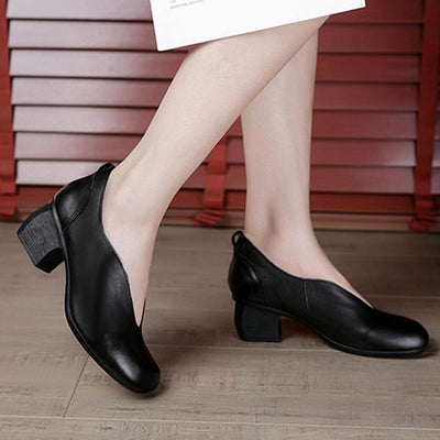 Mid-Heel Shallow Mouth Chunky Heel Casual Shoes