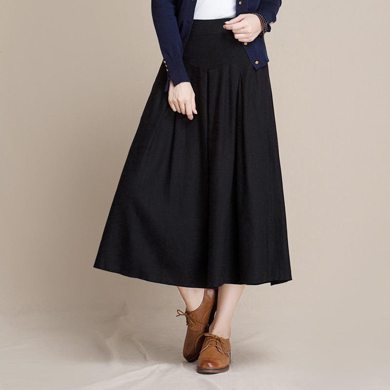 Mid-length Literary Solid Color Slim A-line Loose Skirt