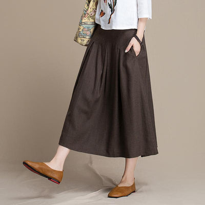 Mid-length Literary Solid Color Slim A-line Loose Dress Nov 2020-New Arrival S BROWN 