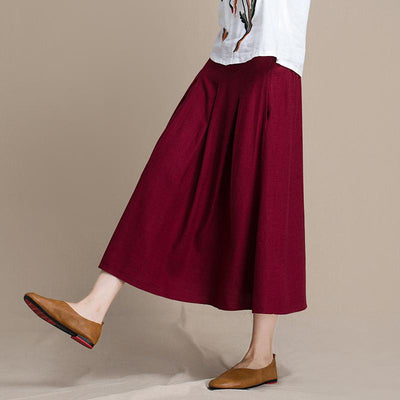 Mid-length Literary Solid Color Slim A-line Loose Dress Nov 2020-New Arrival S RED 