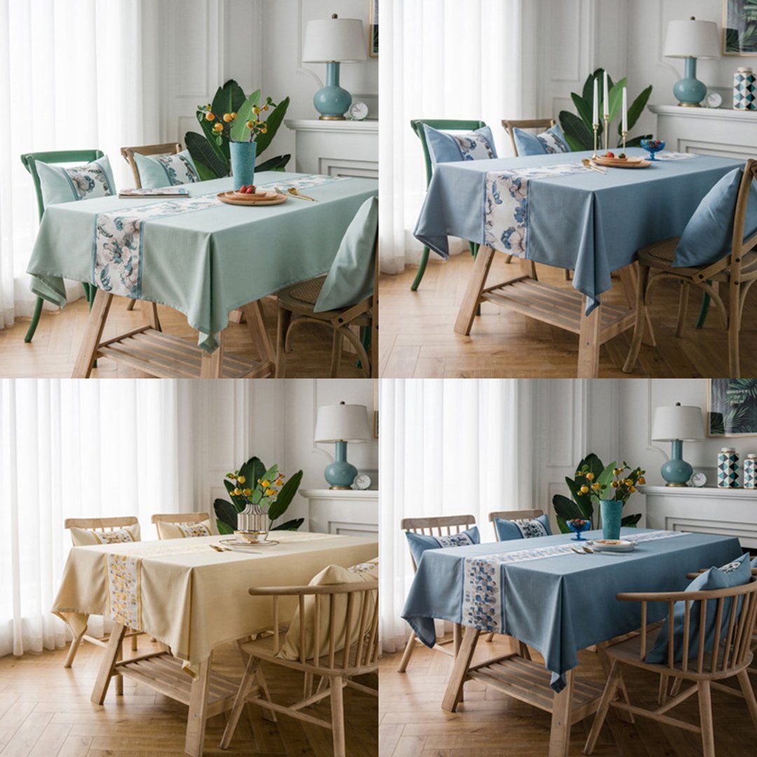 Modern Simple Cotton Linen Dining Table Cloth Rectangular Tea Table Cloth Home Linen 90*90cm Blue & Stone 