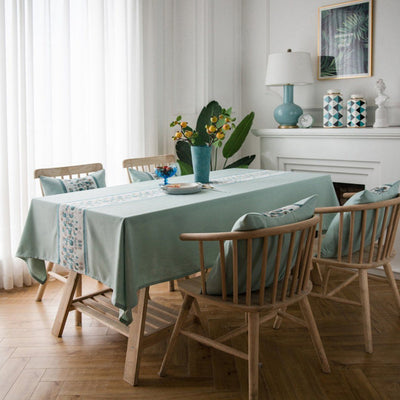 Modern Simple Cotton Linen Dining Table Cloth Rectangular Tea Table Cloth Home Linen 90*90cm Green & Stone 
