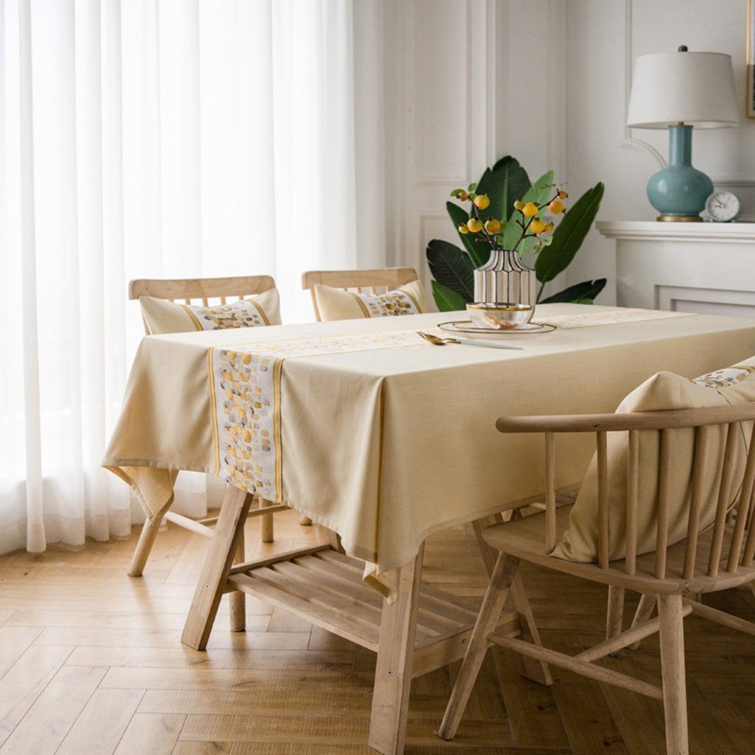 Modern Simple Cotton Linen Dining Table Cloth Rectangular Tea Table Cloth Home Linen 90*90cm Warm Yellow & Stone 