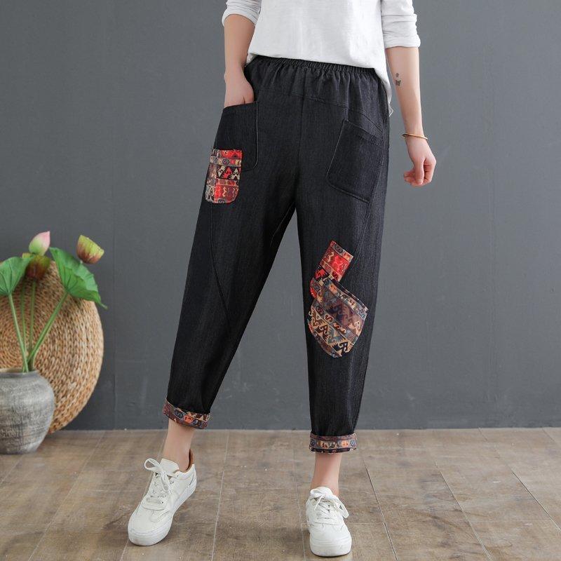 Mom's Cotton Linen Plus Size Denim Harem Pants May 2021 New-Arrival XL Black 