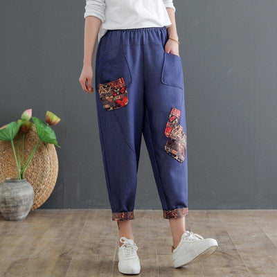 Mom's Cotton Linen Plus Size Denim Harem Pants May 2021 New-Arrival XL Blue 