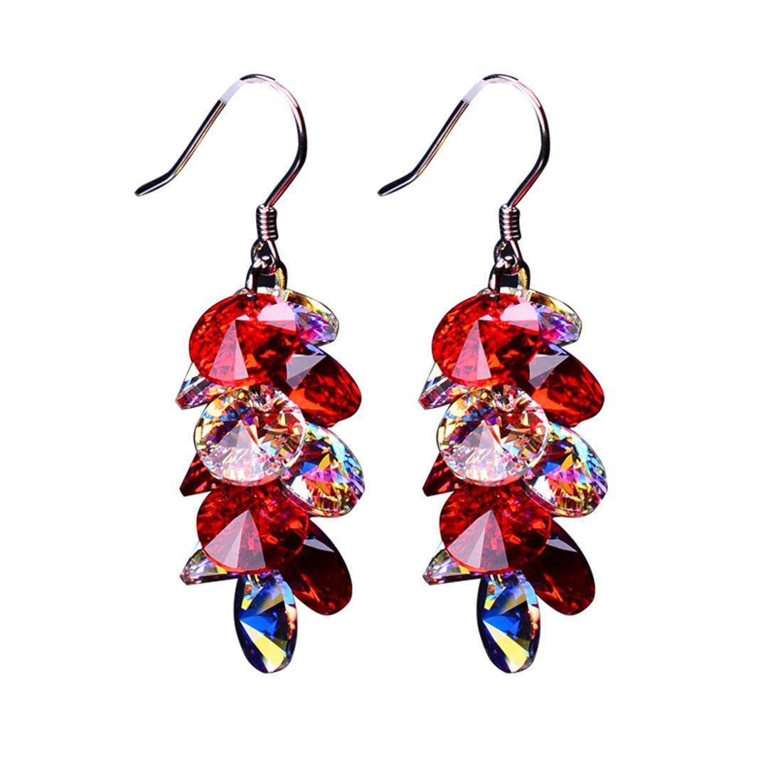 Multi-layered Grape Type Austrian Crystal 925 Sterling Silver Shiny Gift Earrings