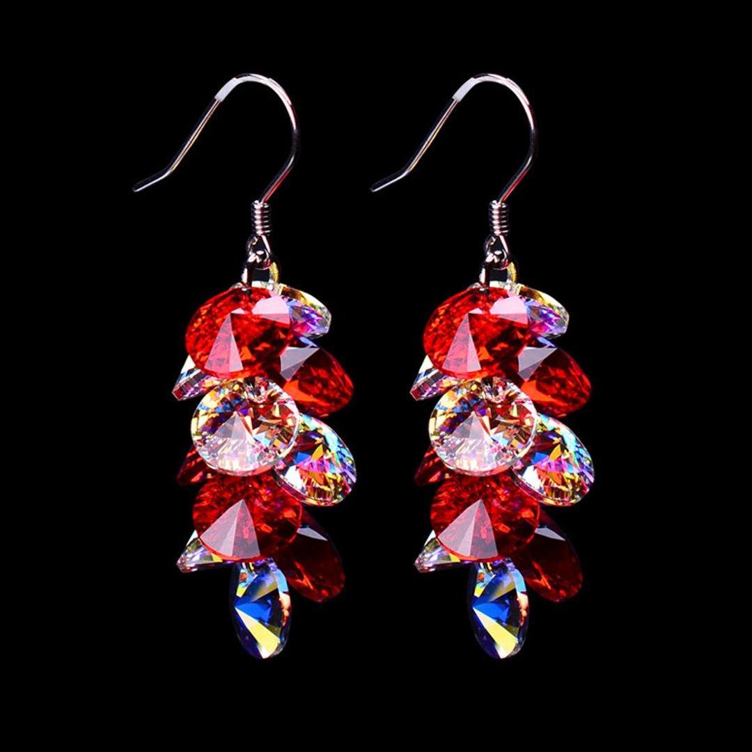 Multi-layered Grape Type Austrian Crystal 925 Sterling Silver Shiny Gift Earrings ACCESSORIES Mixed Red 