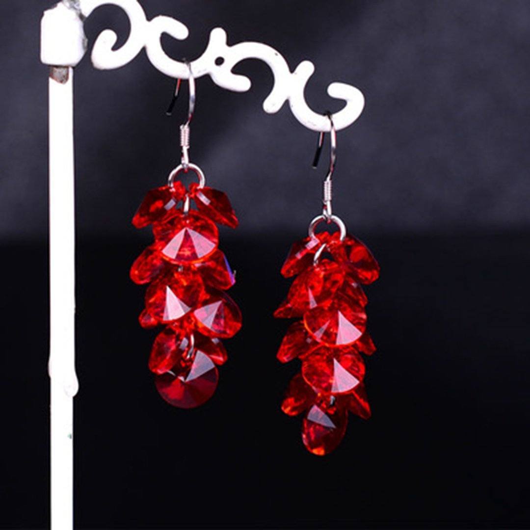 Multi-layered Grape Type Austrian Crystal 925 Sterling Silver Shiny Gift Earrings ACCESSORIES Red 