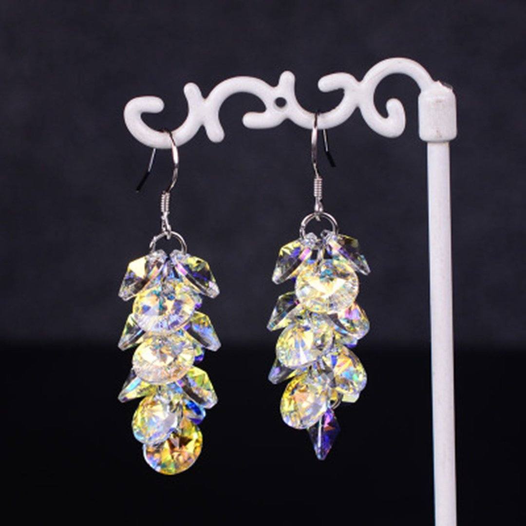 Multi-layered Grape Type Austrian Crystal 925 Sterling Silver Shiny Gift Earrings