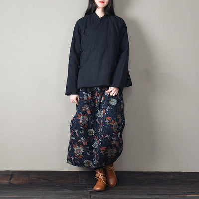 National Retro Printed Quilted Thick Warm Skirt
