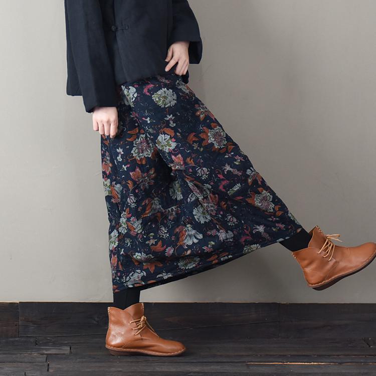National Retro Printed Quilted Thick Warm Skirt