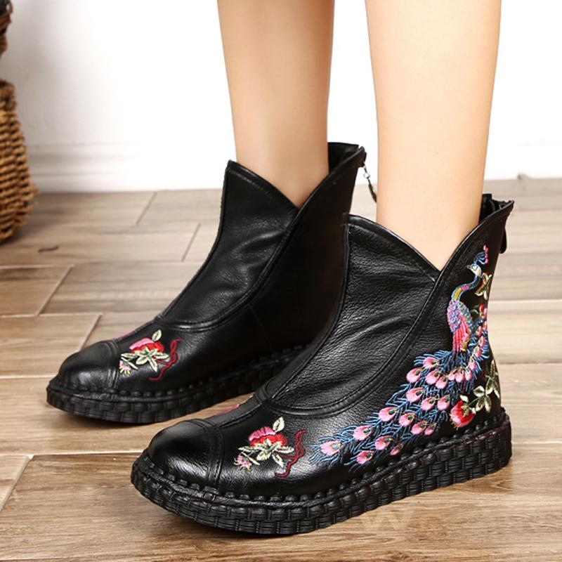 National Style Embroidered Comfortable Flat Boots 2019 April New 