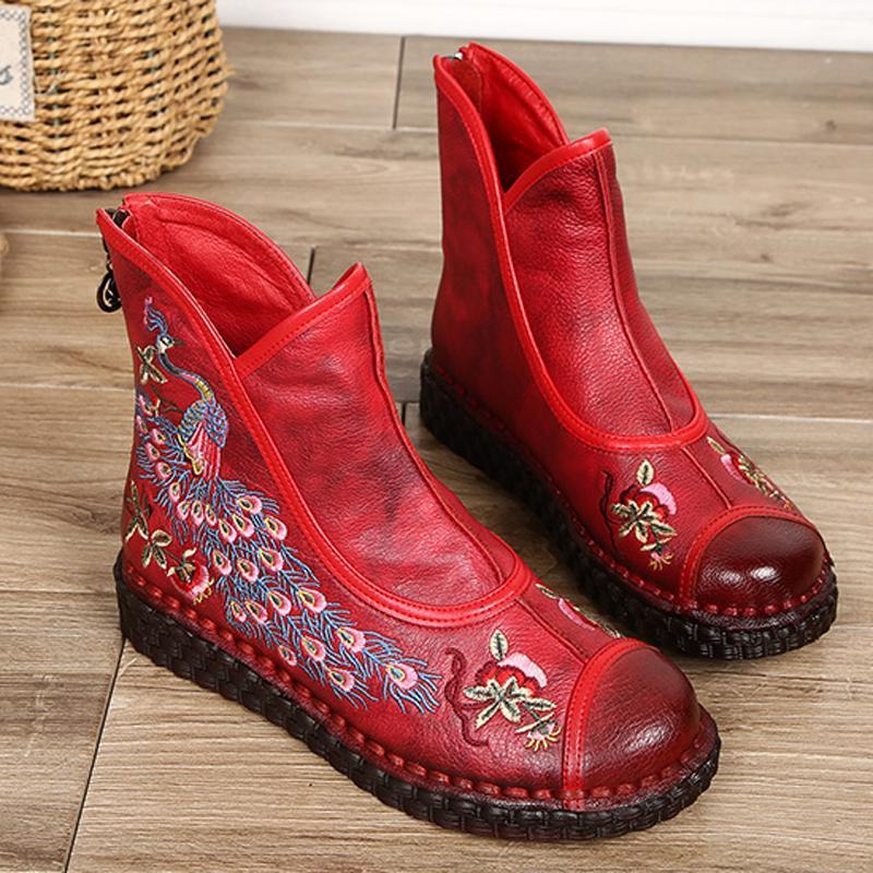 National Style Embroidered Comfortable Flat Boots 2019 April New 