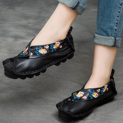 National Style Embroidered Comfortable Flat Shoes 2019 April New 35 Black 