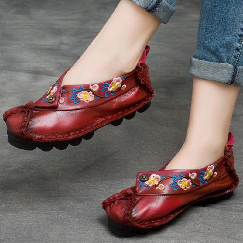 National Style Embroidered Comfortable Flat Shoes 2019 April New 35 Date Red 