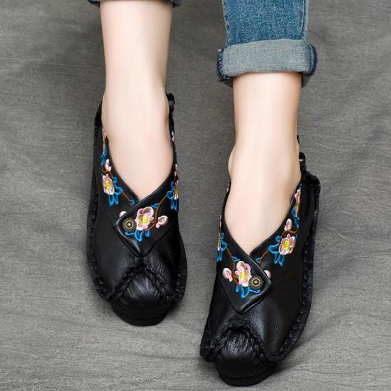 National Style Embroidered Comfortable Flat Shoes 2019 April New 