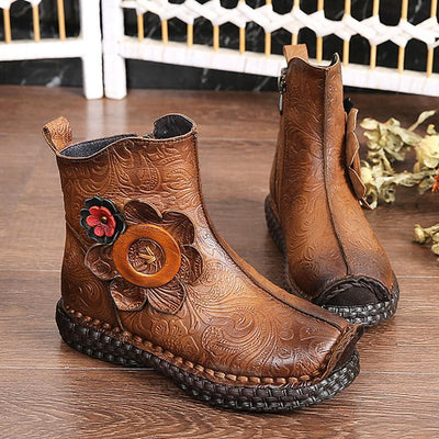National Style Floral Comfortable Flat Boots 2019 April New 
