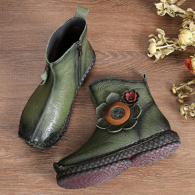 National Style Floral Comfortable Flat Boots