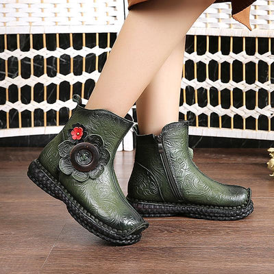 National Style Floral Comfortable Flat Boots 2019 April New 35 Green 