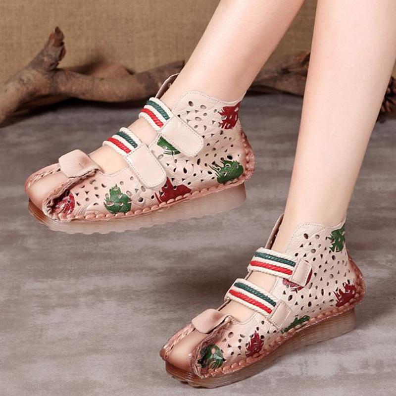 National Style Print Comfortable Flat Velcro Shoes