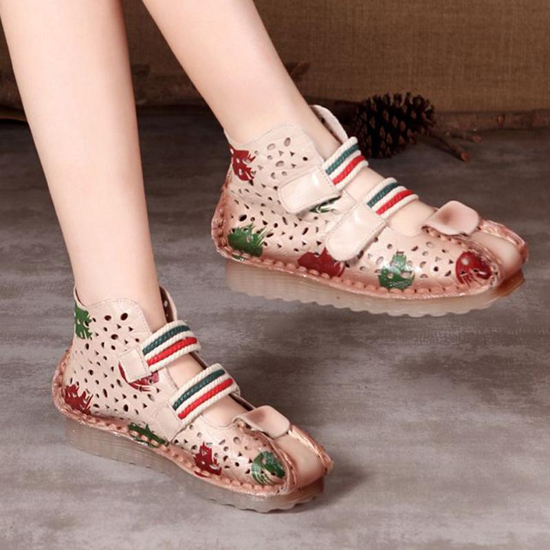 National Style Print Comfortable Flat Velcro Shoes