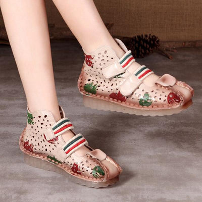 National Style Print Comfortable Flat Velcro Shoes 2019 April New 35 Beige 