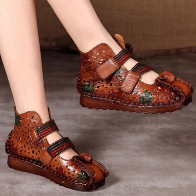National Style Print Comfortable Flat Velcro Shoes 2019 April New 35 Brown 
