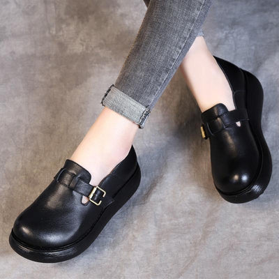 New Casual Leather Handmade Buckle Women's Shoes 35-41