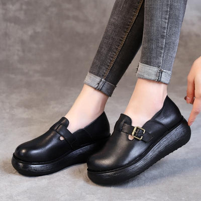 New Casual Leather Handmade Buckle Women's Shoes 35-41
