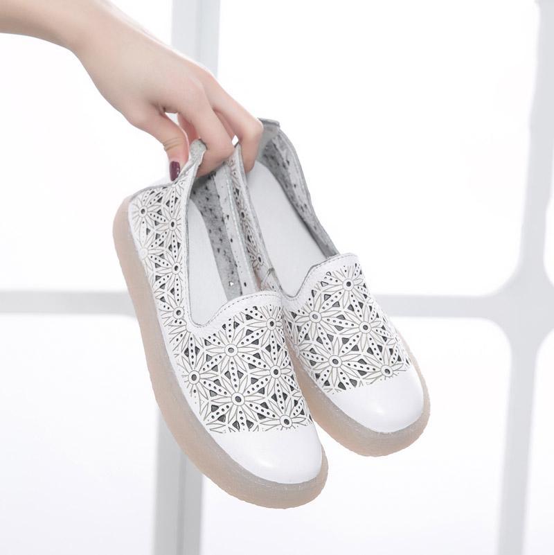 New Hollow Leather Casual Comfortable Women Shoes