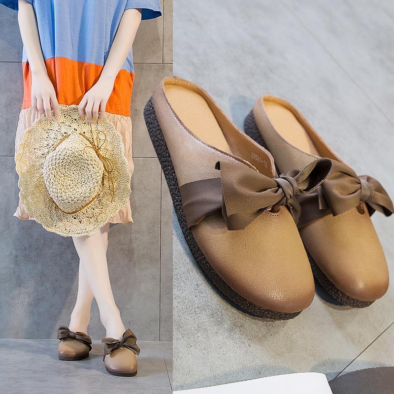 New Leather Flat Bottom Leather Women Slippers
