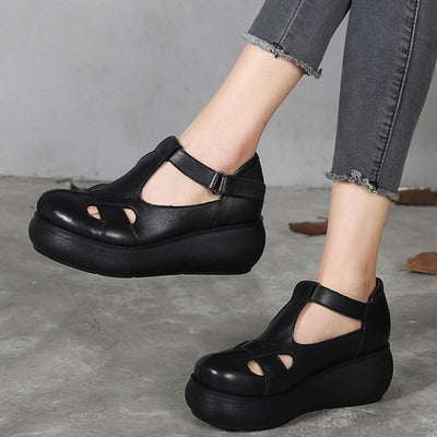 New Retro Leather Handmade Wedge Roman Women's Shoes 2019 May New 