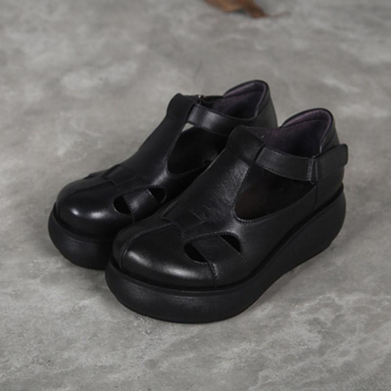 New Retro Leather Handmade Wedge Roman Women's Shoes