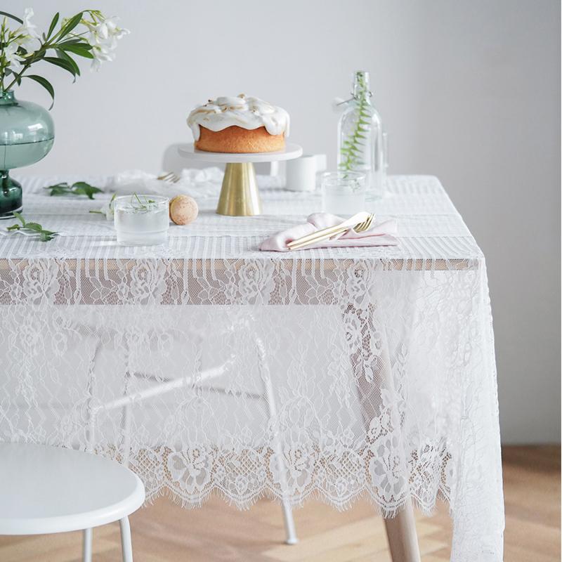 Nordic Farmhouse Style Lace Napkin Tablecloth Home Linen 145CM*145CM White 