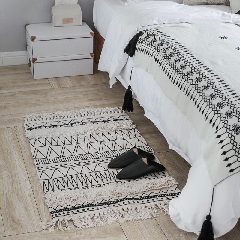 Nordic Moroccan Carpet Floor Mat Geometric Tassel Carpet Home Linen 60cm*90cm As the picture 