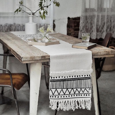 Nordic Moroccan Geometric Tassel Tufted Table Tablecloth Home Linen 35cm*220cm As the picture 