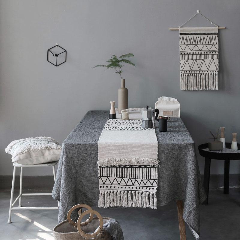 Nordic Moroccan Geometric Tassel Tufted Table Tablecloth Home Linen 