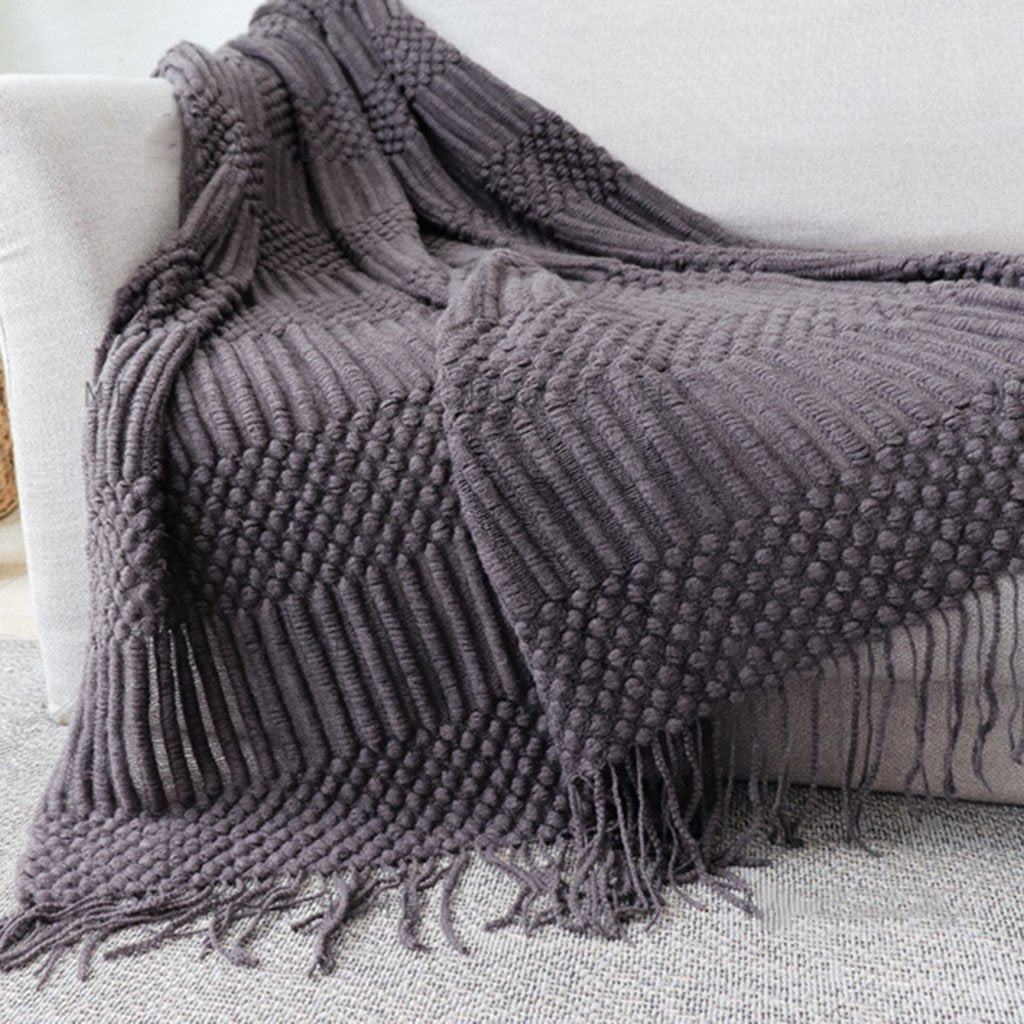 Nordic Solid Color Sofa Tassel Blanket | Home Decoration Home Linen 125cm*150cm Dark Gray 