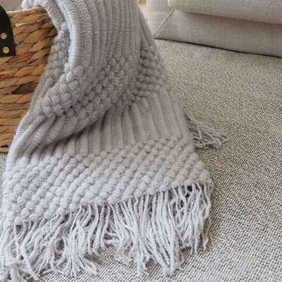 Nordic Solid Color Sofa Tassel Blanket | Home Decoration Home Linen 125cm*150cm Light Gray 