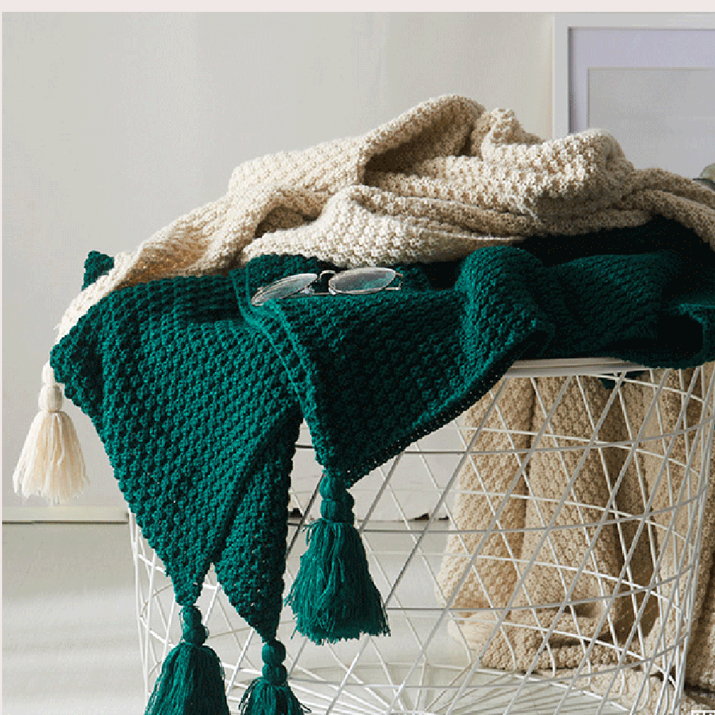 Nordic Style Leisure Knitted Sofa Blanket Home Linen 130cm*170cm Dark Green 