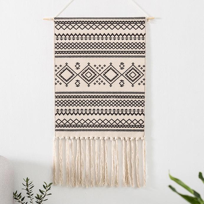 Nordic Tapestry Tassels Handmade Woven Background Wall Hanging Decoration Home Linen 70cm*50cm B 