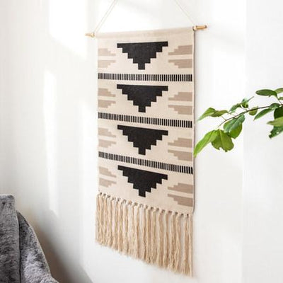 Nordic Tapestry Tassels Handmade Woven Background Wall Hanging Decoration Home Linen 70cm*50cm Black 