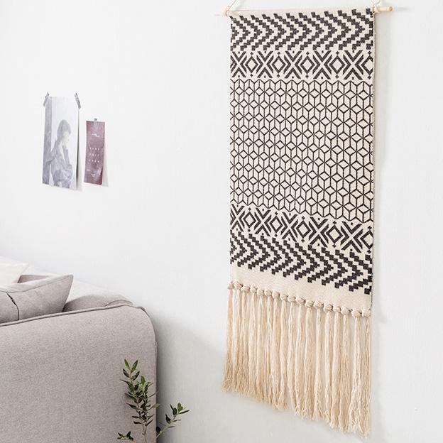 Nordic Tapestry Tassels Handmade Woven Background Wall Hanging Decoration Home Linen 70cm*50cm C 