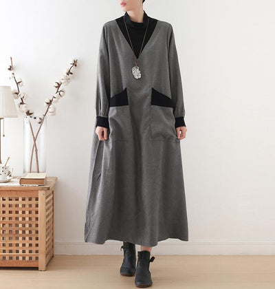 Over The Knee Pocket Half-height Dress Nov 2020-New Arrival FREE SIZE GRAY 