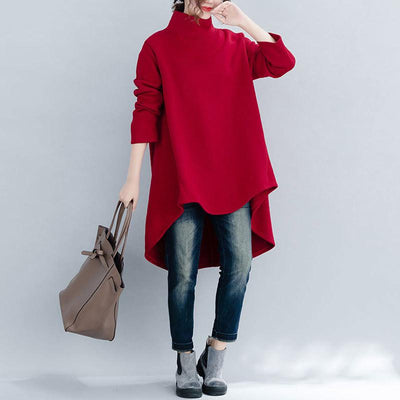 Oversize High-necked Irregular Blouse Dec 2020-New Arrival One Size Red 
