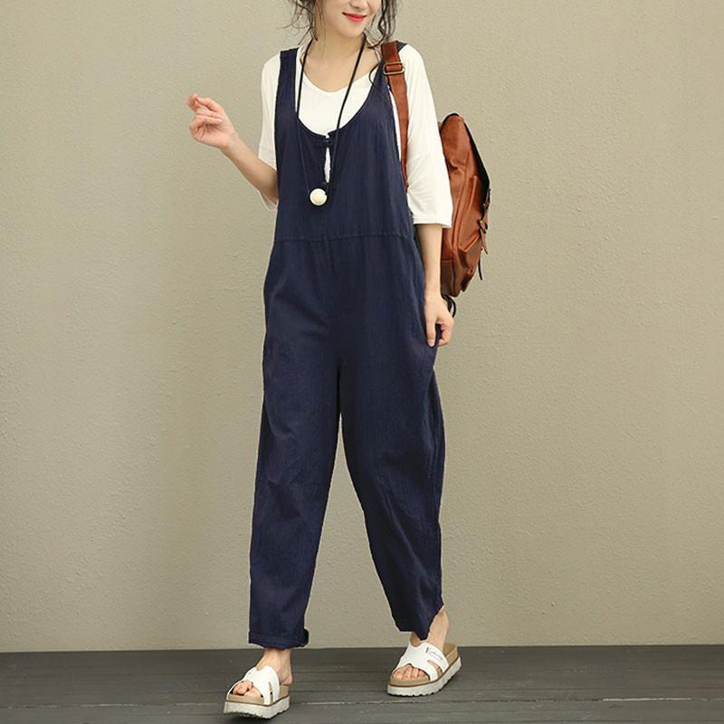 Oversized Loose Casual Cotton Jumpsuit Jan 2021-New Arrival S Navy 