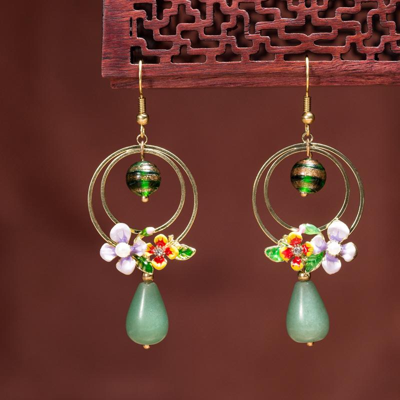 Palace Vintage Ethnic Style Cloisonne Earrings Dec 2021 New Arrival Green 