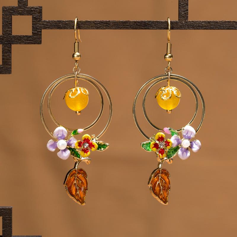 Palace Vintage Ethnic Style Cloisonne Earrings Dec 2021 New Arrival Yellow 