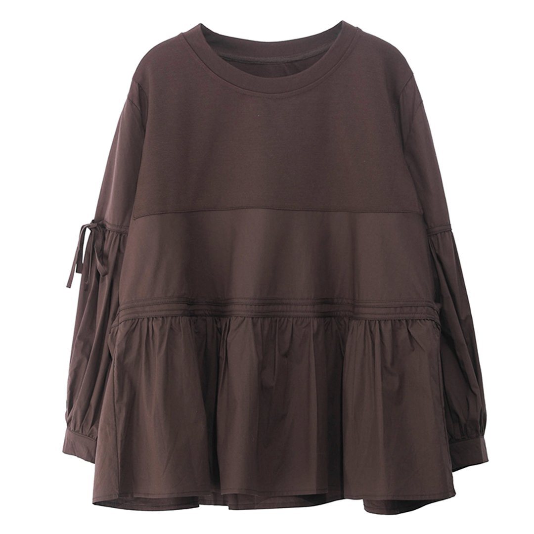 Paneled Loose Fit Ruched Balloon Sleeve T-shirt March-2020-New Arrival 