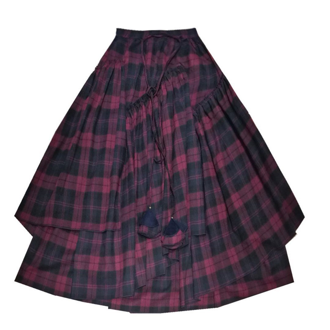 Plaid Irregular Design Swing Skirt